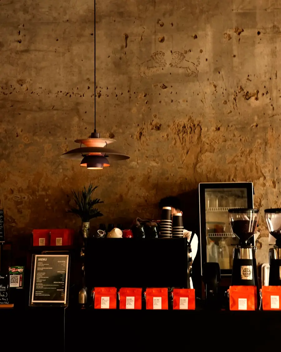 Kafe Projesi kahve barı ve sarkıt aydınlatma